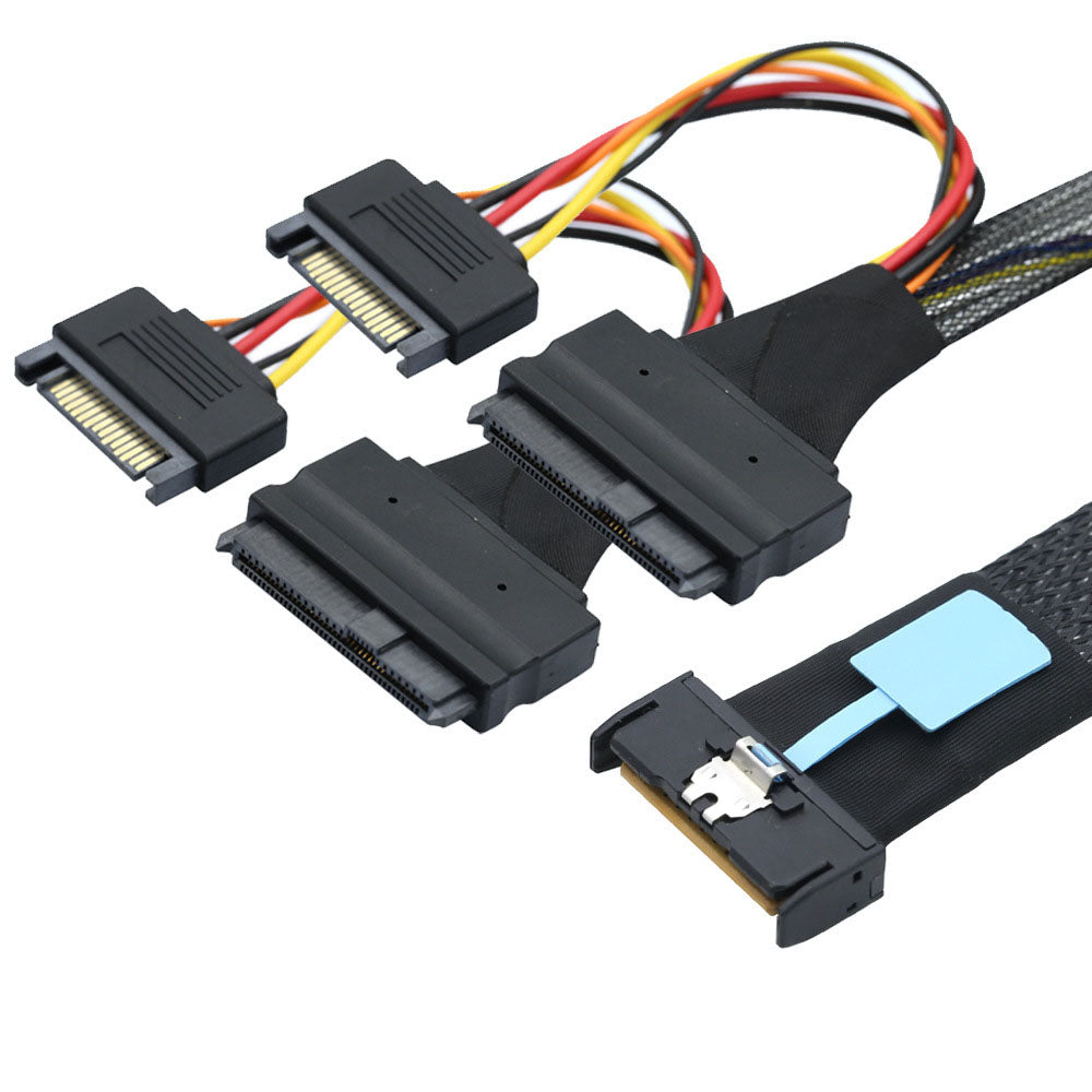 Xkuer PCIe 5.0 SlimlineSAS MCIO 8i (74P) to Dual SFF-8639 U.2 NVMe Cable