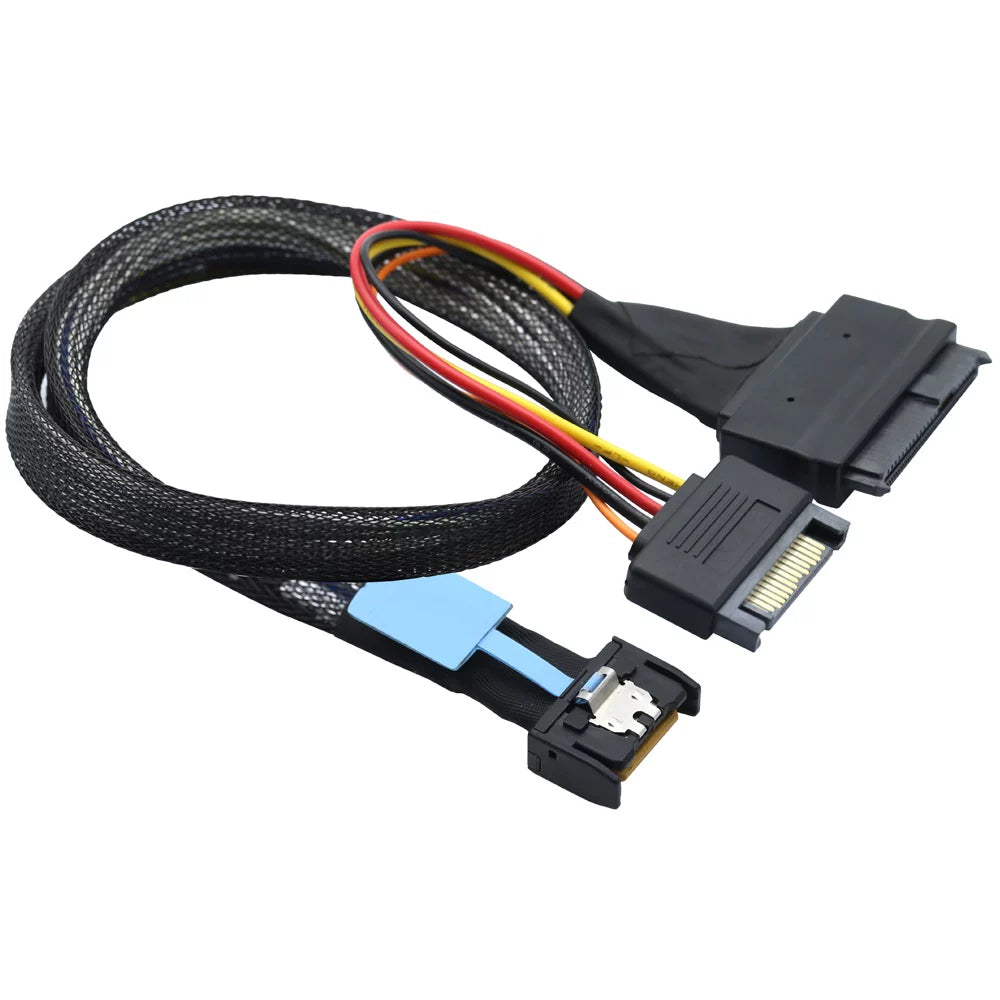 Xkuer Gen5 MCIO Slimline SFF-8654 4I to SAS 8639 U.2 Cable with 15Pin SATA Power