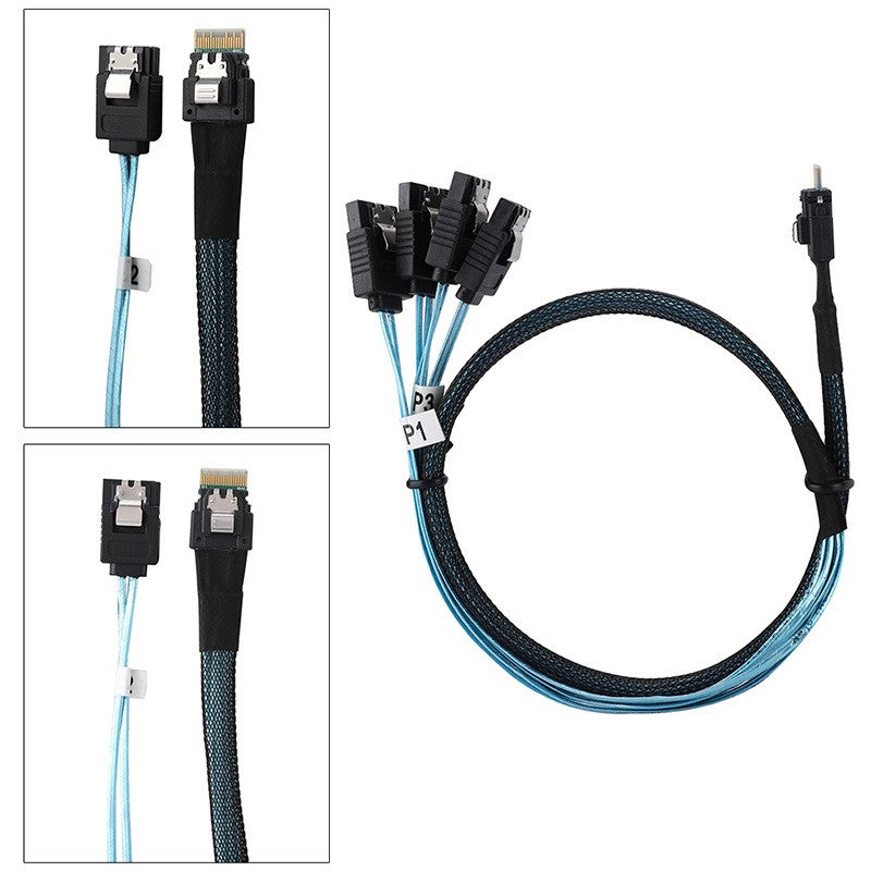 Mini SAS SFF-8654 to 4 SATA Cable for Servers RAID Controllers NAS Storage and Data Centers
