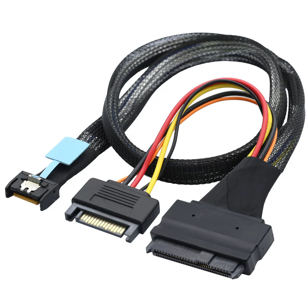 Xkuer Gen5 MCIO Slimline SFF-8654 4I to SAS 8639 U.2 Cable with 15Pin SATA Power