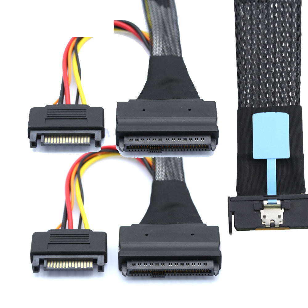 Xkuer PCIe 5.0 SlimlineSAS MCIO 8i (74P) to Dual SFF-8639 U.2 NVMe Cable