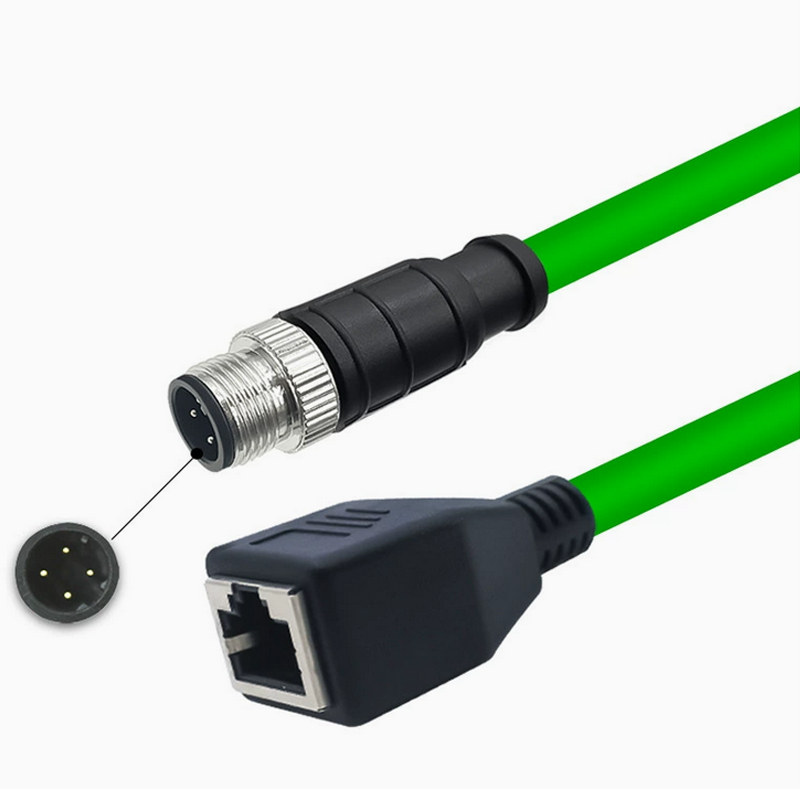 Xkuer M12 to RJ45 Female Gigabit Ethernet Extension Cable 4Pin 8Pin A/D/X-Coded Industrial Network Connector High Flex Flexible Shielded Cable