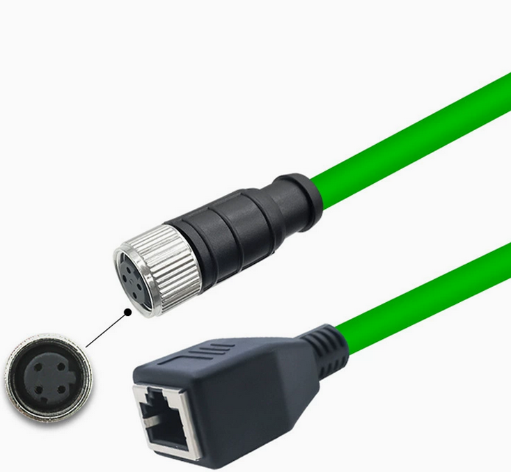 Xkuer M12 to RJ45 Female Gigabit Ethernet Extension Cable 4Pin 8Pin A/D/X-Coded Industrial Network Connector High Flex Flexible Shielded Cable
