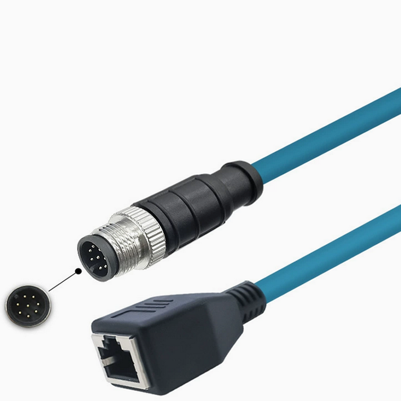 Xkuer M12 to RJ45 Female Gigabit Ethernet Extension Cable 4Pin 8Pin A/D/X-Coded Industrial Network Connector High Flex Flexible Shielded Cable