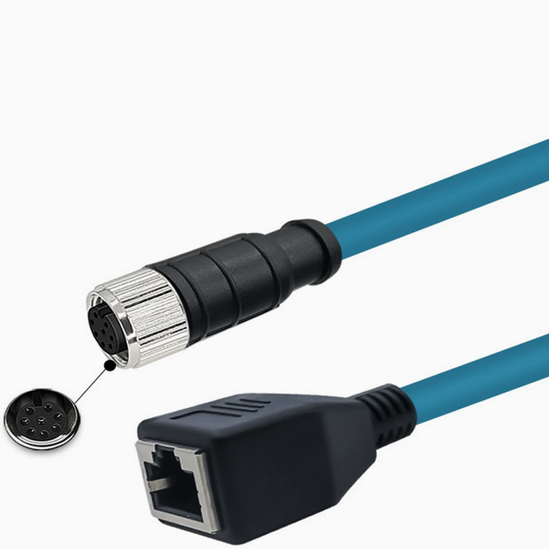 Xkuer M12 to RJ45 Female Gigabit Ethernet Extension Cable 4Pin 8Pin A/D/X-Coded Industrial Network Connector High Flex Flexible Shielded Cable