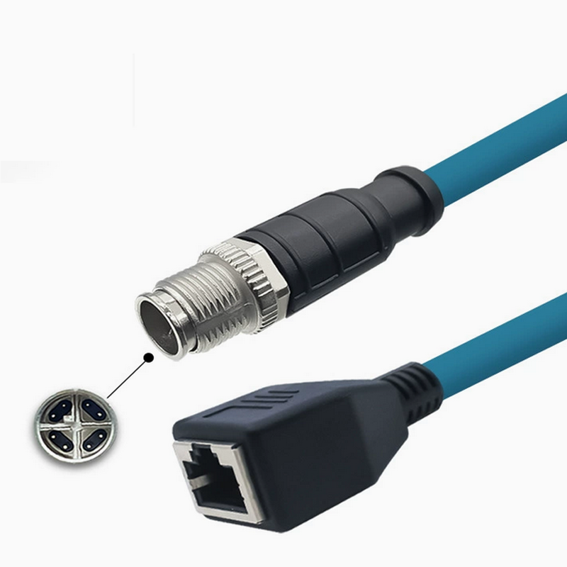 Xkuer M12 to RJ45 Female Gigabit Ethernet Extension Cable 4Pin 8Pin A/D/X-Coded Industrial Network Connector High Flex Flexible Shielded Cable