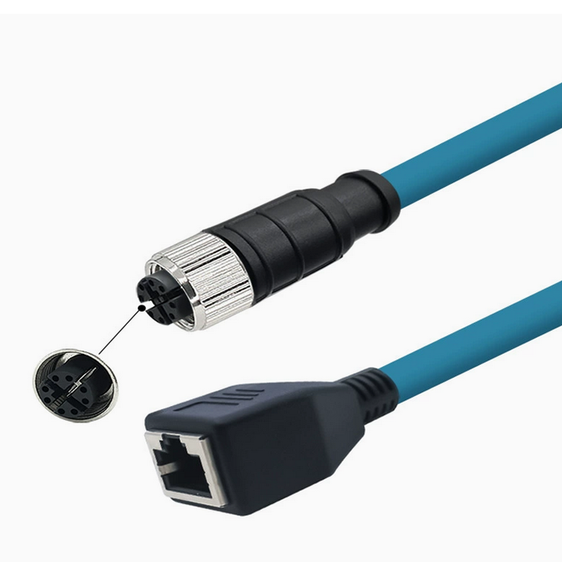 Xkuer M12 to RJ45 Female Gigabit Ethernet Extension Cable 4Pin 8Pin A/D/X-Coded Industrial Network Connector High Flex Flexible Shielded Cable