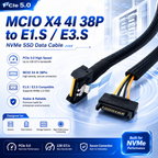 Xkuer PCIe 5.0 MCIO X4 4i 38Pin to E1.S/E3.S NVMe SSD Data Cable Gen5 High-Speed Server Storage Cable