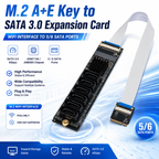 Xkuer M.2 A+E Key to SATA 3.0 Adapter 5/6 SATA Ports Expansion Card