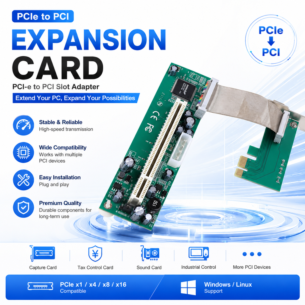Xkuer PCIe to PCI Expansion Card Upgrade Legacy PCI Devices Instantly