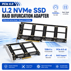 Xkuer PCIe 4.0 x8 to Dual / Quad U.2 NVMe SSD Adapter RAID Bifurcation Expansion Card