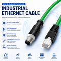 Xkuer M12 D-Coded 4-Pin to RJ45 Industrial Ethernet Cable IP67 Waterproof Sensor Network Cable