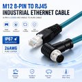 Xkuer M12 to RJ45 Industrial Ethernet Cable 8-Pin A-Coded Right Angle High Flex Cable for Cognex Camera Sensor