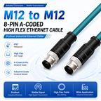 Xkuer M12 Male to Male 8-Pin A-Coded Cable High Flex Profinet Industrial Ethernet Cable