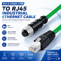 Xkuer M12 D-Coded 4-Pin Female to RJ45 Industrial Ethernet Cable for Cognex Vision Sensor | IP67 Waterproof High Flex Industrial Network Cable