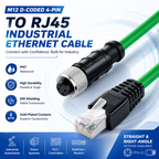 Xkuer M12 D-Coded 4-Pin Female to RJ45 Industrial Ethernet Cable for Cognex Vision Sensor | IP67 Waterproof High Flex Industrial Network Cable