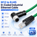 Xkuer M12 D-Coded 4-Pin to RJ45 Industrial Ethernet Cable High Flex Drag Chain Sensor Network Cable IP67 Waterproof