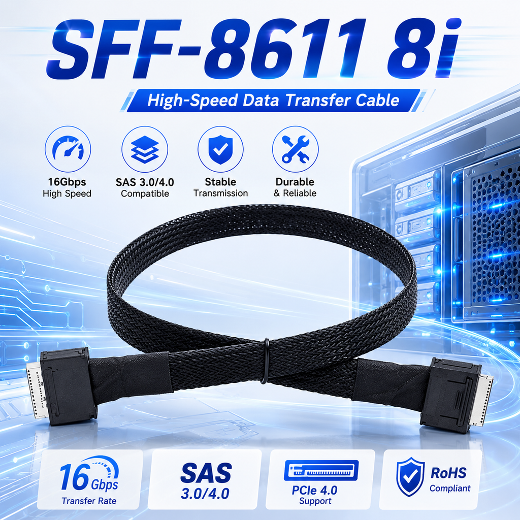 Xkuer SFF-8611 8i – Ultra-Fast 16Gbps Data Transfer Cable, PCIe 4.0 Ready