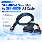 Xkuer SFF-8654 Slim SAS to SFF-8639 U.2 NVMe SSD Cable