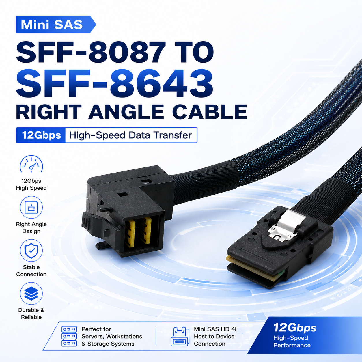 SFF-8087 to SFF-8643 90° Right Angle Cable