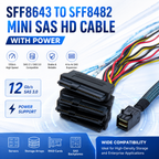 Xkuer High-Speed SFF8643 to SFF8482 SAS Cable – Power Support, Stable & Compatible for Storage Expansion