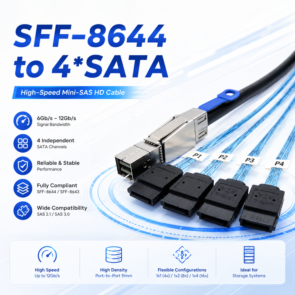 Xkuer SFF-8644 to 4 SATA Cable 12Gb/s Mini SAS HD High-Speed Storage Solution