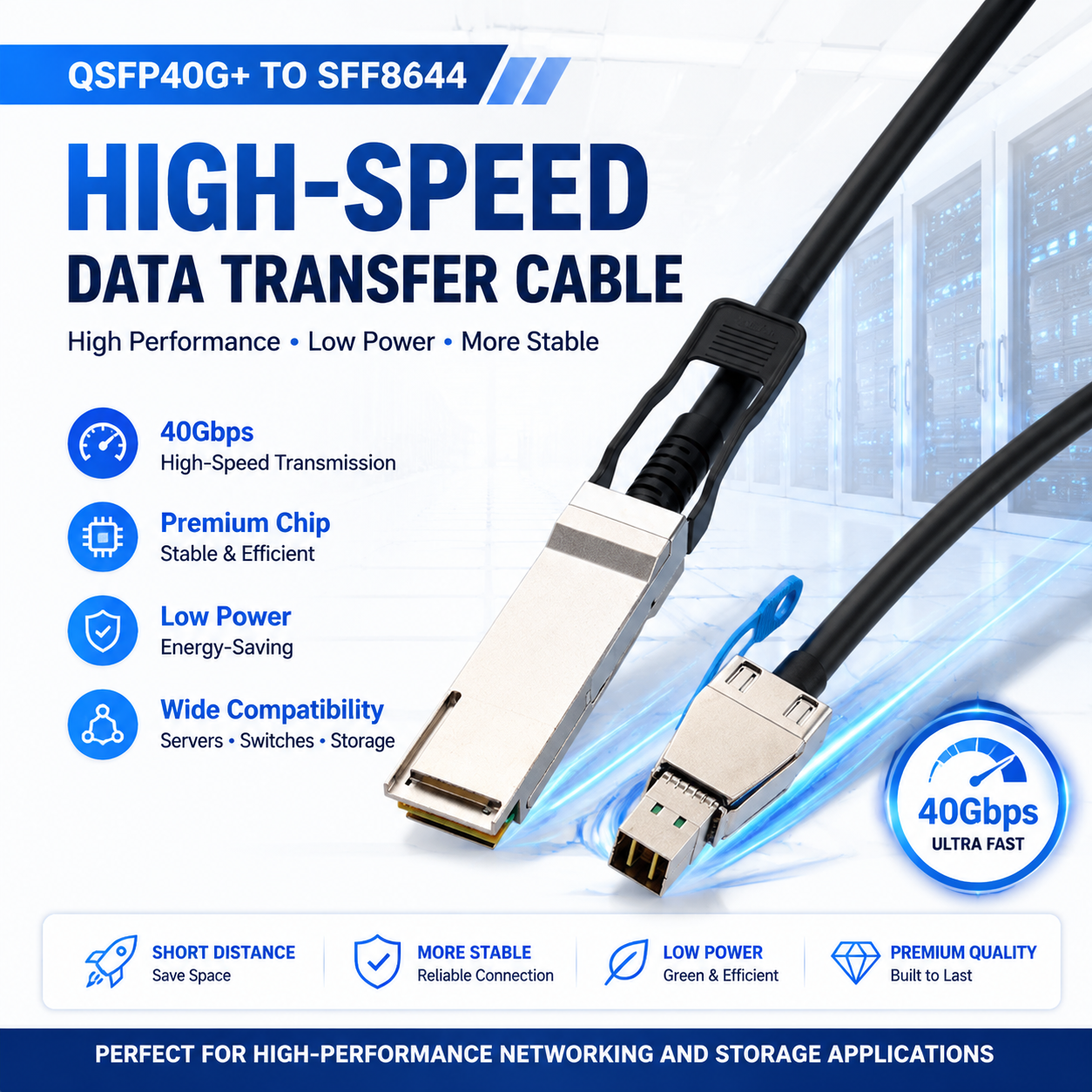 Xkuer QSFP+ 40G TO SFF-8644 HIGH-SPEED DATA TRANSFER CABLE FOR SERVERS • SWITCHES • STORAGE SYSTEMS
