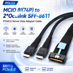Xkuer MCIO 8I (74P) to 2× Oculink SFF-8611 PCIe 5.0 Server Data Adapter Cable – Ultra-Fast, Reliable & High-Performance
