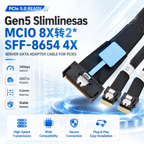 Xkuer Gen5 Slimline SAS MCIO 8X to 2× SFF-8654 4X – High-Speed PCIe5 Server Data Adapter Cable