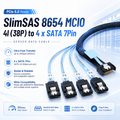 Xkuer PCIe 5.0 SlimSAS MCIO 4I (38P) to 4x SATA 7Pin Server Cable 24Gbps High-Speed Data Transfer