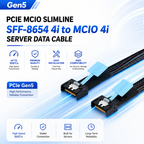 Xkuer Gen5 PCIe MCIO Slimline SFF-8654 4i to MCIO 4i High-Speed Server Data Cable