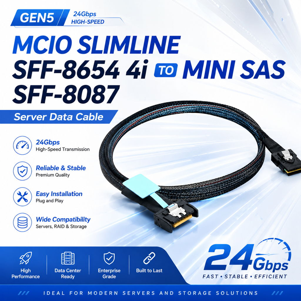 Xkuer MCIO SFF-8654 4i to Mini SAS SFF-8087 24Gbps High-Speed Data Cable