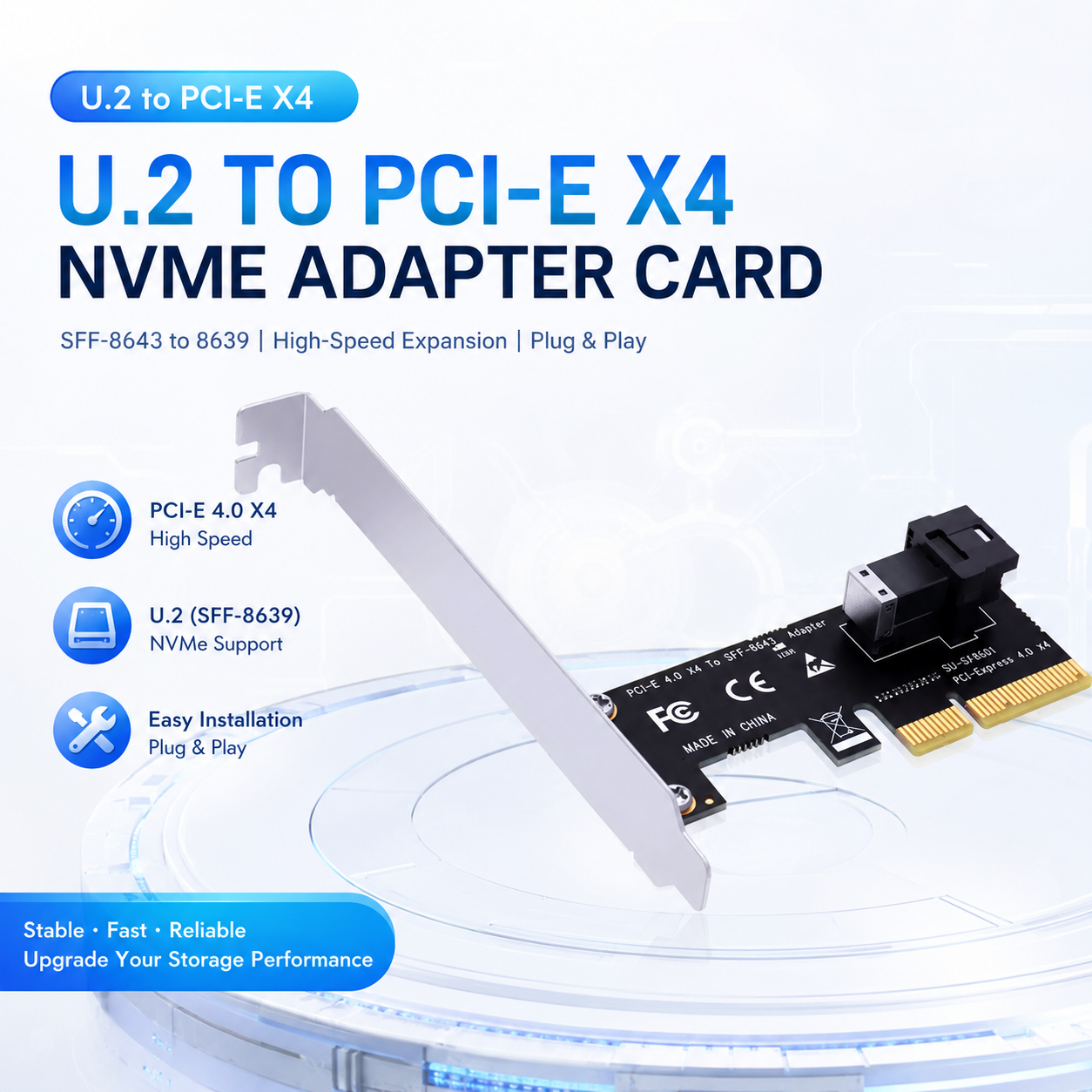 Xkuer U.2 SFF-8643 to PCIe 4.0 x4 NVMe Adapter Card with Full & Low Profile Brackets