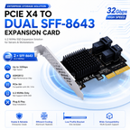 Xkuer PCIe X4 to Dual SFF-8643 U.2 NVMe SSD Expansion Card, Enterprise Storage Adapter, 32Gbps, Plug & Play