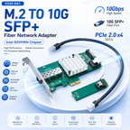 Xkuer M.2 to 10G SFP+ Fiber NIC Intel 82599EN X520-DA1 PCIe x4 10GbE Network Adapter Card