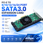 Xkuer PCIe SATA 3.0 Expansion Card 8/10/12/16/24 Port 6Gbps SSD HDD Adapter