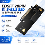 Xkuer GEN5 EDSFF 28PIN SSD ADAPTER  E1.S / E3.S to U.2 (SFF-8639)  PCIe 5.0 Ultra-Speed Transfer  Plug & Play | No Driver Required  Enterprise NVMe SSD Adapter