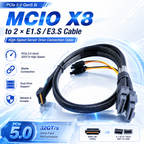 Xkuer MCIO X8 to Dual E1.S / E3.S SSD Cable PCIe 5.0 Gen5 8i High-Speed Server Storage Cable