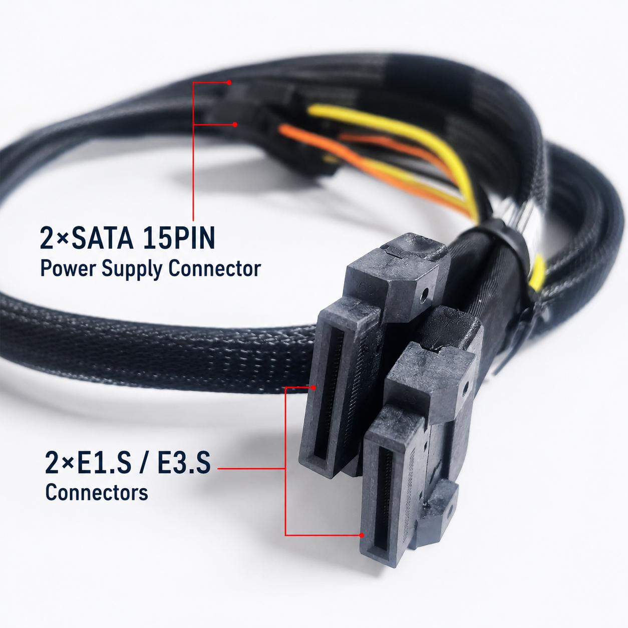 Xkuer MCIO X8 to Dual E1.S / E3.S SSD Cable PCIe 5.0 Gen5 8i High-Speed Server Storage Cable
