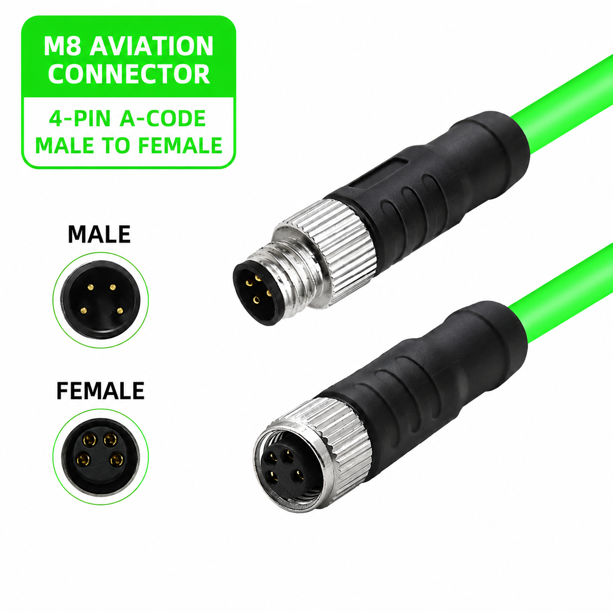 Xkuer M8 4-Pin A-Code Male to Male / Male to Female Industrial Sensor Encoder Cable IP67 Waterproof
