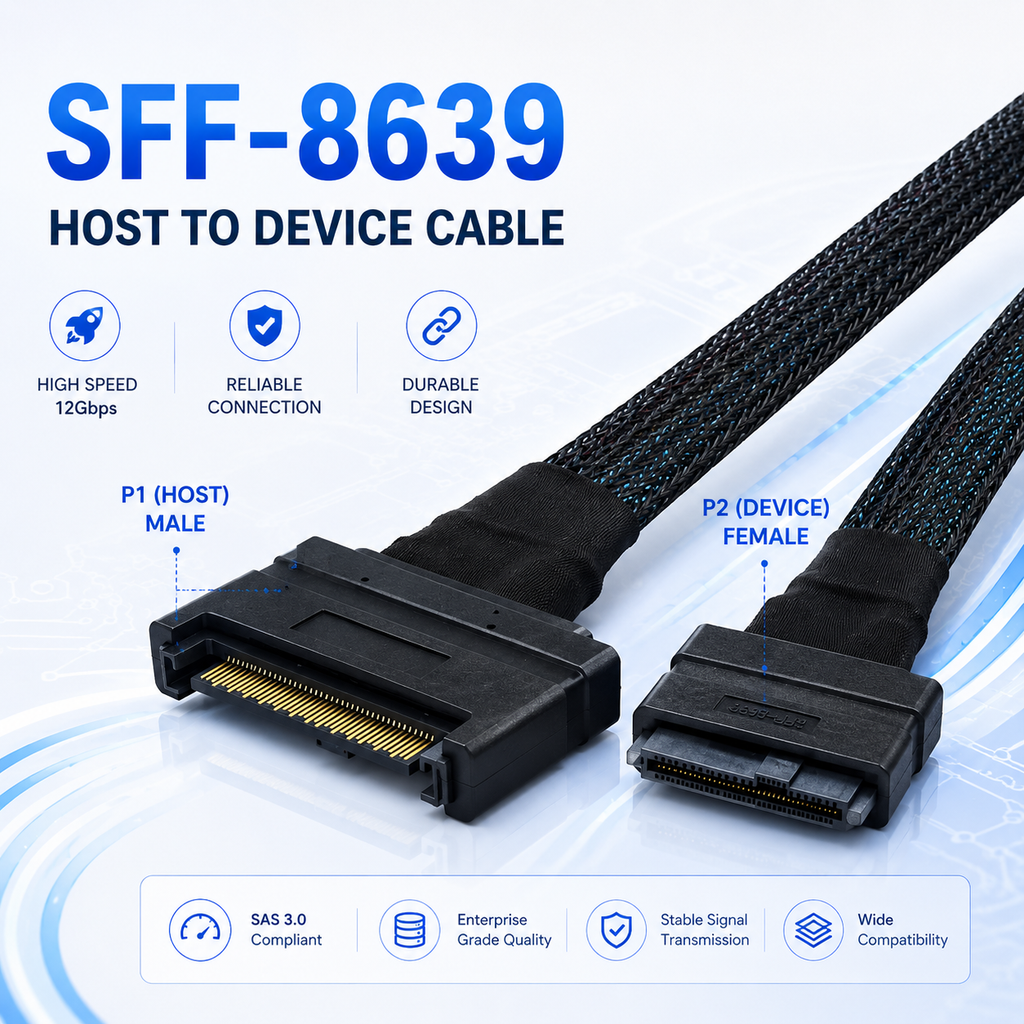 SFF-8639 Male to Female Cable for NVMe SSD Servers Workstations and Data Center Applications