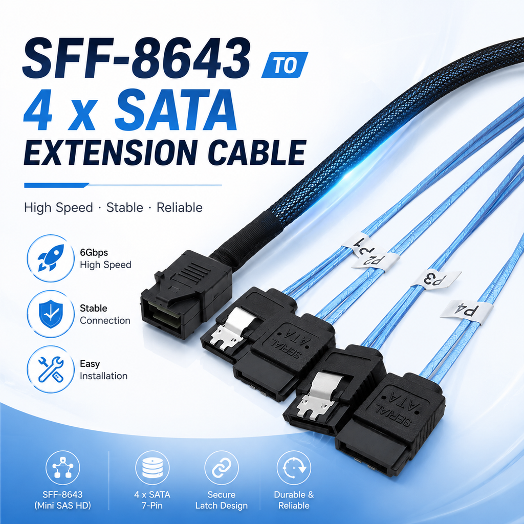 SFF-8643 to 4 SATA Breakout Cable for Servers RAID Controllers NAS Storage and Workstation Systems