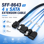 SFF-8643 to 4 SATA Breakout Cable for Servers RAID Controllers NAS Storage and Workstation Systems