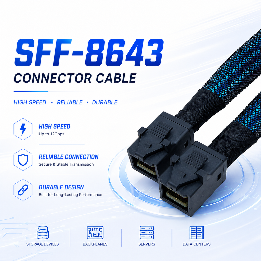 Mini SAS HD SFF-8643 to SFF-8643 Internal Cable for High-Speed Data Transmission in Servers and Storage Systems