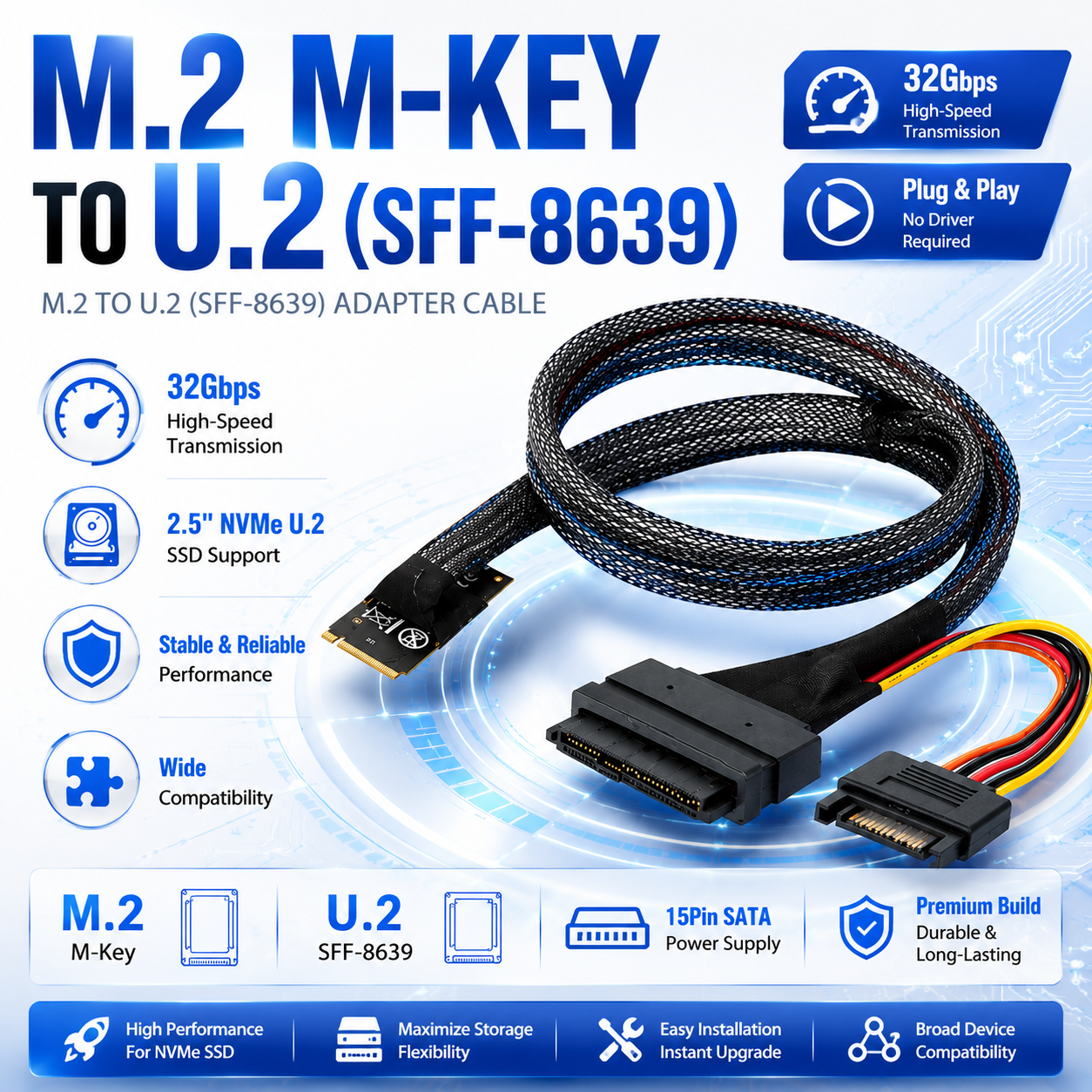 M.2 M-Key to U.2 SFF-8639 Interface