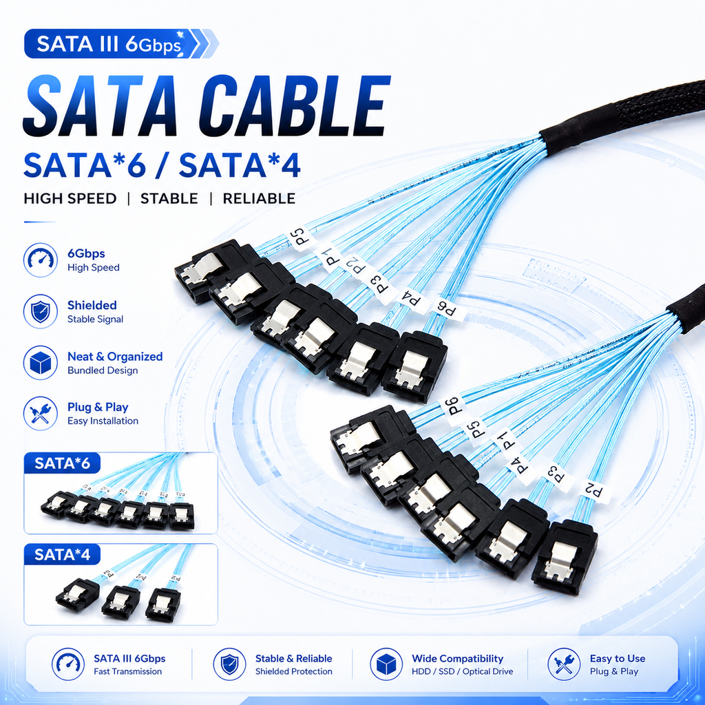 SATA 4/6 Port 90 Degree Right Angle Extension Cable for High-Speed Data Transmission in Servers