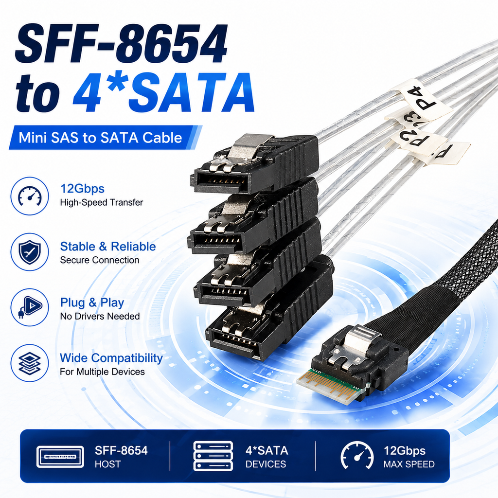 Xkuer Mini SAS SFF-8654 to 4 SATA Adapter Cable
