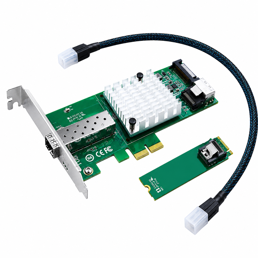 Xkuer M.2 to 10G SFP+ Fiber NIC Intel 82599EN X520-DA1 PCIe x4 10GbE Network Adapter Card