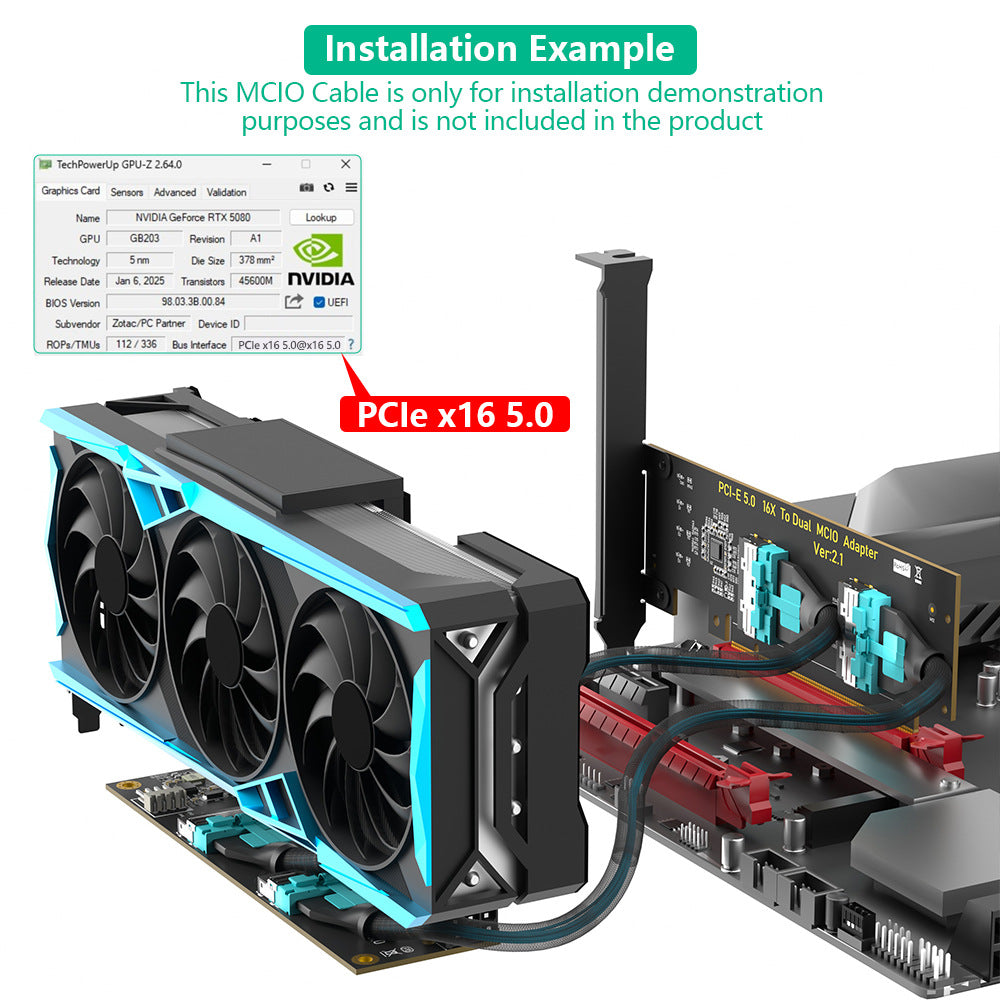 Xkuer PCIe 5.0 x16 to Dual MCIO 74-Pin Adapter Board 128Gbps Ultra-Fast Expansion Solution
