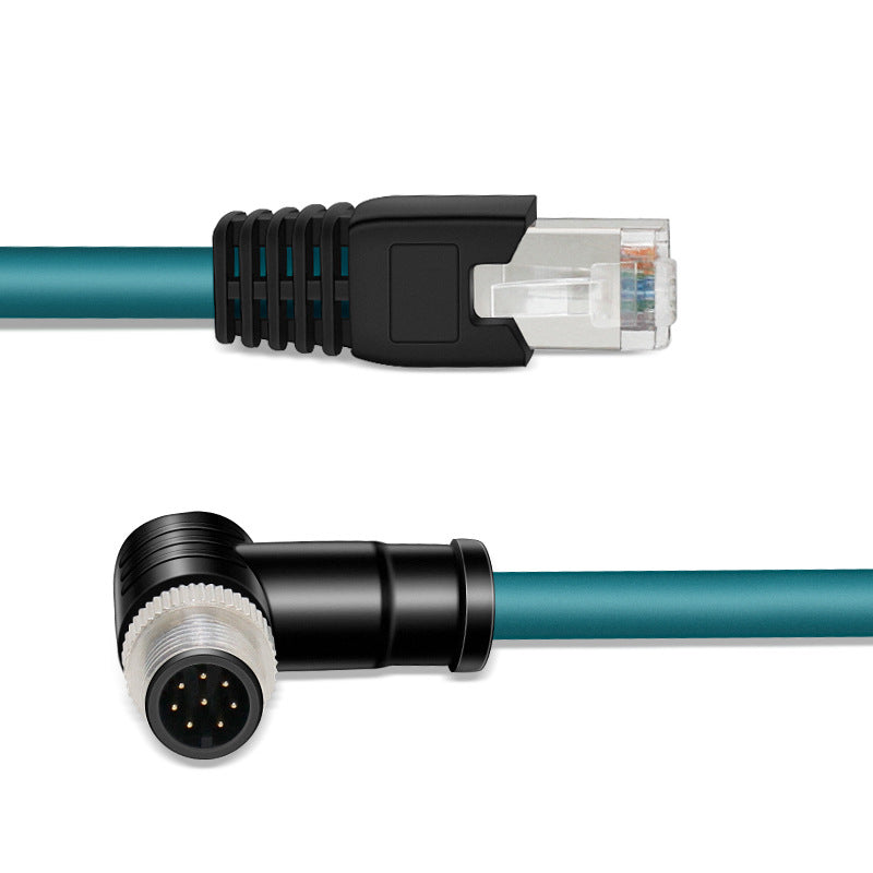 Xkuer M12 to RJ45 Industrial Ethernet Cable 8-Pin A-Coded Right Angle High Flex Cable for Cognex Camera Sensor